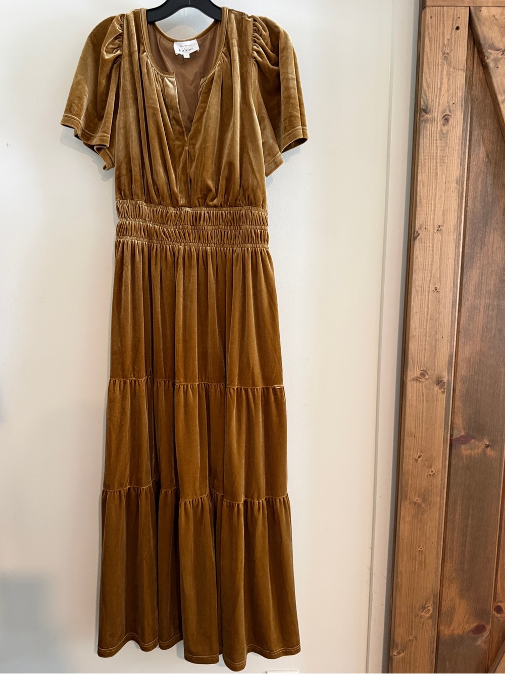 bohme Velvet Tiered Maxi Dress - Mustard Brown